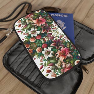 Florale Passport Geldbörse: Reise-Organizer mit Reißverschluss & Riemen