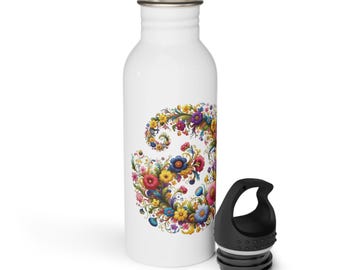 Botella de agua de acero inoxidable con diseño floral: hidratación de 20 oz para estilos de vida activos