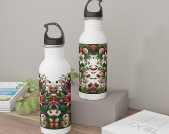 Floral Design Stainless Steel Water Bottle, Sports Bottle, Gift for Her, Travel Mug, Floral Hydration Bottle, Summer Accessory