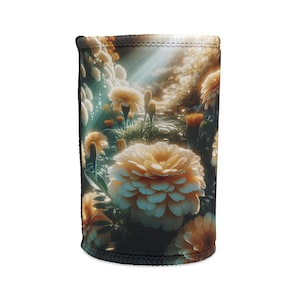Stubby Cooler - Vanilla Marigolds Design, Floral Drink Holder, Beer Can Sleeve, Beverage Insulator, Summer Party Gift