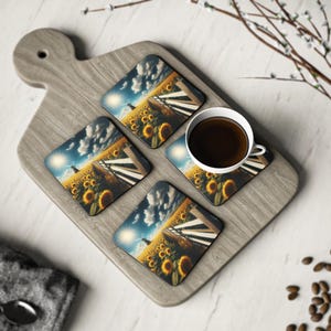 Sunflower Field Coasters, Floral Drink Mats, Farmhouse Decor, Rustic Kitchen Accessories, Set of 4 Coaster, Flower Home Gifts