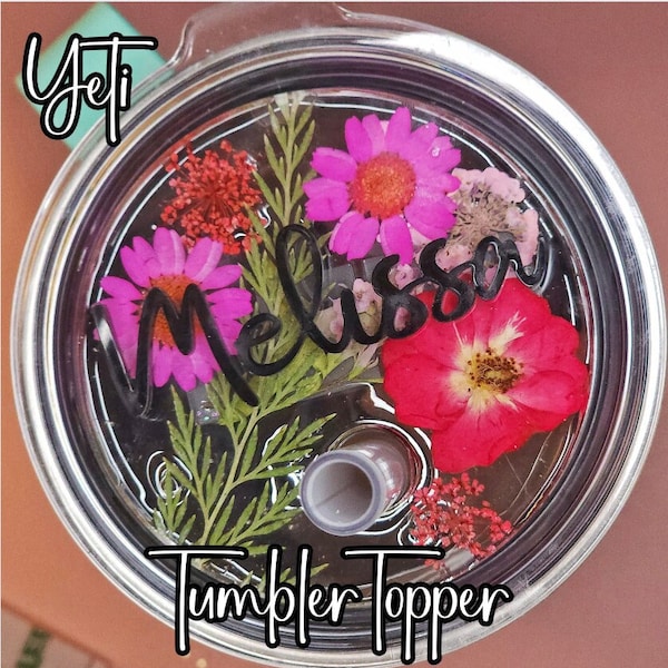 Custom YETI Mug Tumbler Name Tag – Flowers Name Topper, Personalized Tumbler Decoration, Acrylic Nameplate