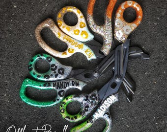 Custom Medical Trauma Shears, Glitter Leopard, EMT EMS Medic Student Nurse Wound First Aid Scissor, Personalized Shears, Custom Medical Gift