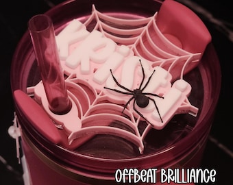 Stanley Pink Sugar Spider Webs Halloween Tumbler Accessories, Web Glow Stanley, Halloween Tumbler Name Plate, Custom Spider Web Tumbler Boot