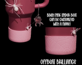 Spider Tumbler Boot, Custom Tumbler Sleeve, Halloween Pink Sugar Spider Webs Stanley Personalized Tumbler Boot, Web Glow Stanley