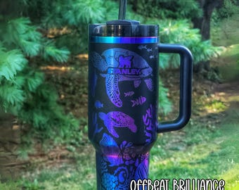 Engraved Stanley Tumbler, Custom Turtle Stanley Cup, Engraved Under the Sea Quencher Tumbler, Fish Stanley, Sea Turtle, Ocean, Beach, Fish