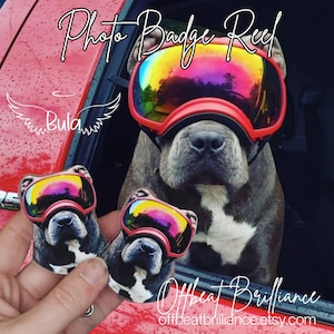 Fotobadge haspel, hond moeder, medisch, cadeau, aangepaste huisdier foto ID-houder, glitter badge haspel, gepersonaliseerd gezicht kat, naambadge, kat moeder