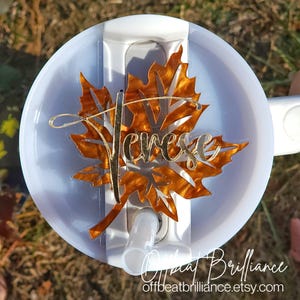 Christmas Stanley Topper, Tumbler Bow, Stanley Straw Charm, Name Plate, Quencher Lid Topper, Stanley Accessories, Fall, Leaves, Wicked, Gold