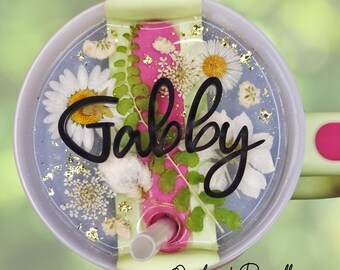 Stanley Topper, Pressed Flowers with Greenery and Gold Accents, Personalized Stanley Tumbler Topper, Custom Stanley Accessories,