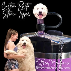 Custom Photo Stanley Straw Topper with a Face, Pet Tumbler Straw Topper, Head Cutout Straw Cover, 10mm Straw Cover Dog, Cat, Child, Logo