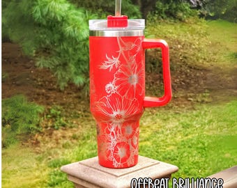 Engraved Stanley Tumbler, Flower Patch Stanley Cup, Engraved Daisy Quencher Tumbler, Tulip Orchard Stanley, Sunflower Engraved Stanley