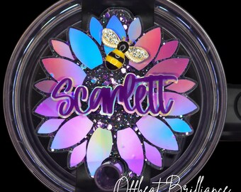 Dried Flowers Stanley Name Plate, Bumblebee Personalized Stanley Plate, Stanley Plate Topper, Personalized Stanley, Quencher Name Plate