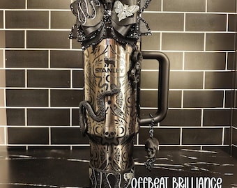 Deadly Damask Stanley Tumbler Bow, Gothic Halloween Stanley Straw Bow, Snake and Moth Celestial Bow, Stanley Deadly Damask Cup Accessories