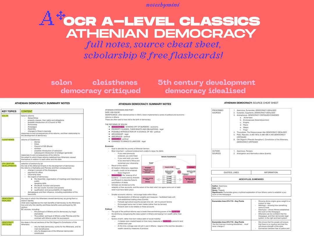 A* A Level Democracy and Athenians OCR Classical Civilisation Notes ...