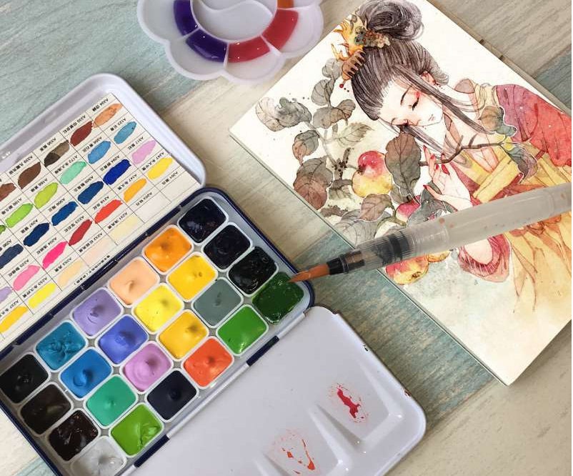 Japanese Artist Grade Watercolor Paint Set Beginner Watercolor Set 12 Basic  Colors 