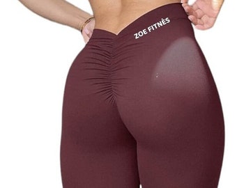 Leggings de entrenamiento con espalda en V para mujer, pantalones de yoga de cintura alta