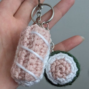 Sushi Crochet Keychain: Handmade Acrylic Yarn Food Toy