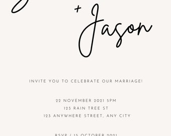 Invitación de boda minimalista - negro y marfil