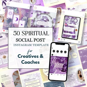 Spiritual Instagram Canva Template Spiritual Coach Healer Mystical IG Post Highlight Story Healing Energy Astrology Instagram Marketing