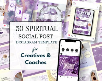 Spiritual Instagram Canva Template Spiritual Coach Healer Mystical IG Post Highlight Story Healing Energy Astrology Instagram Marketing