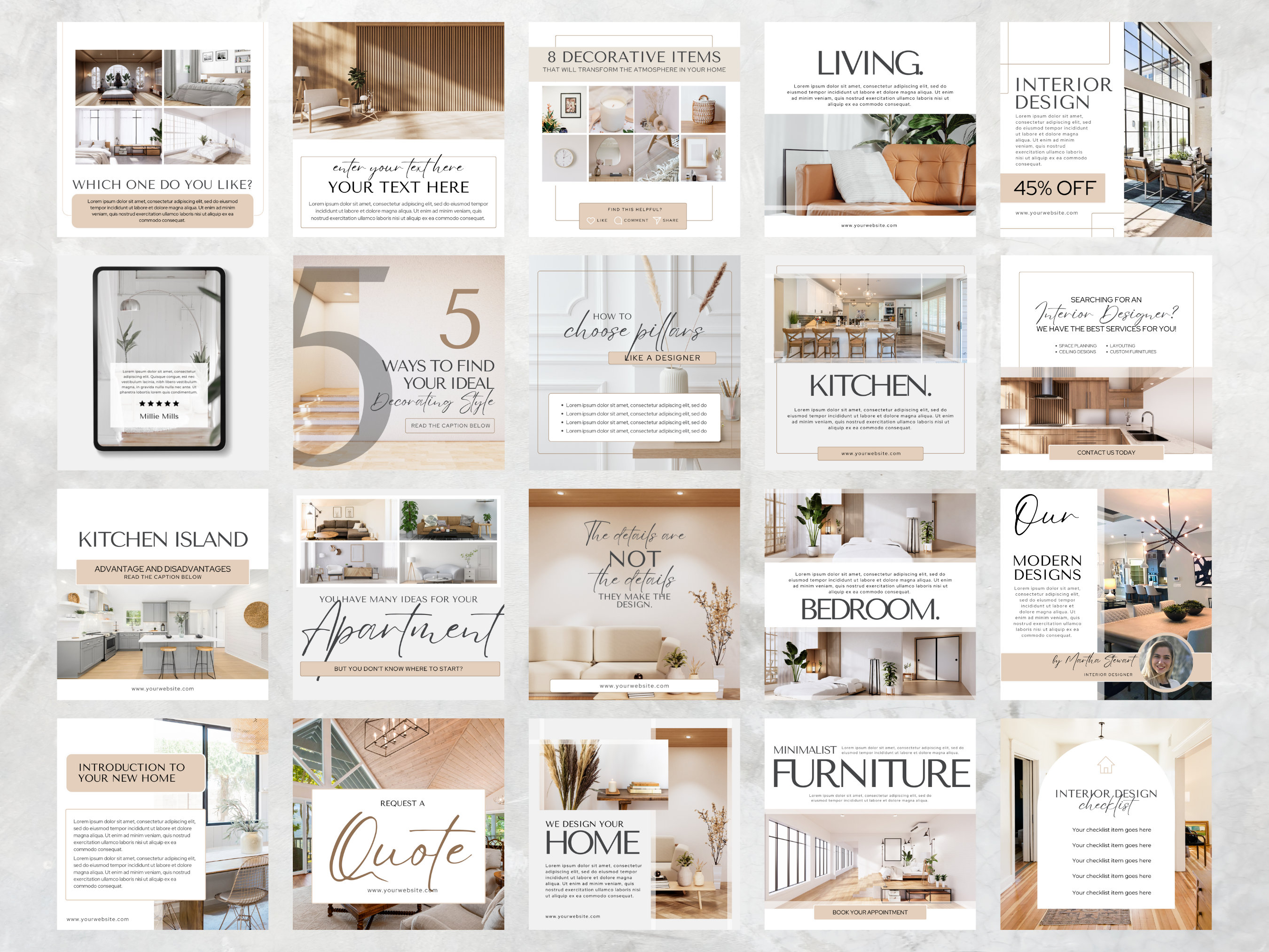 Interior Design Instagram Post Templates: Minimalist Home Decor (canva ...