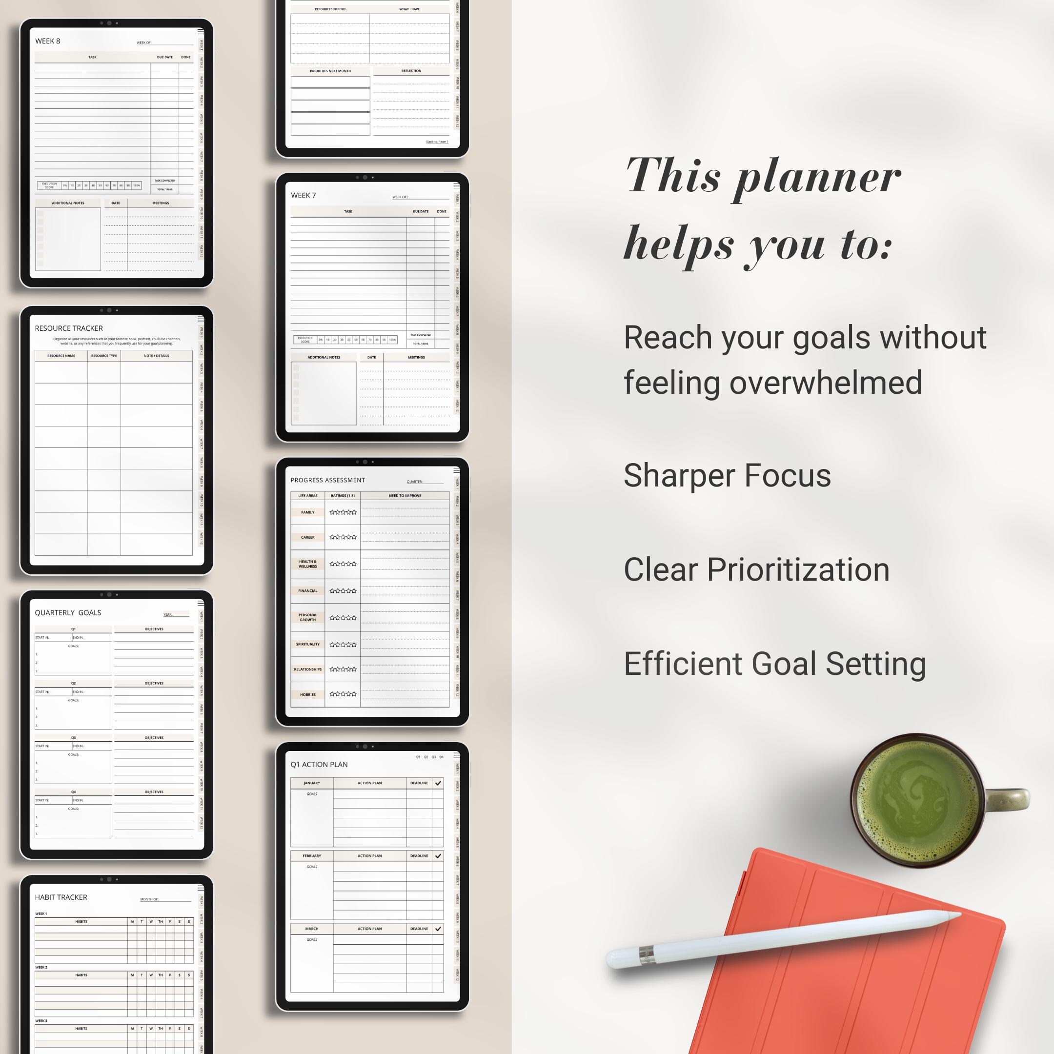 Quarterly Goal Setting Digital Planner: 12 Week Template (PDF) - Etsy