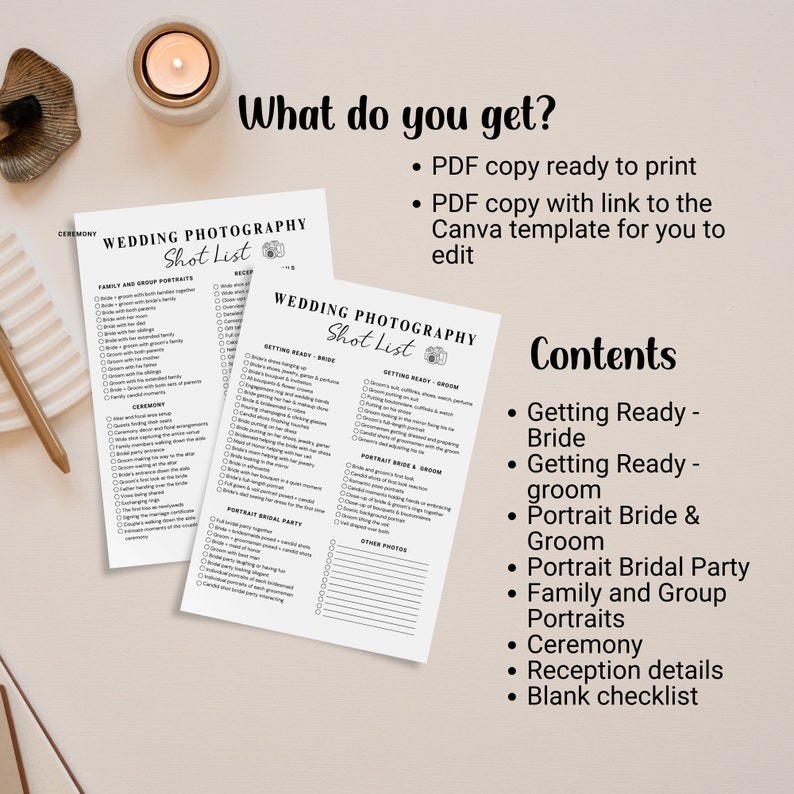 Wedding Photo Checklist, Photographer Shot List Wedding Photography ...