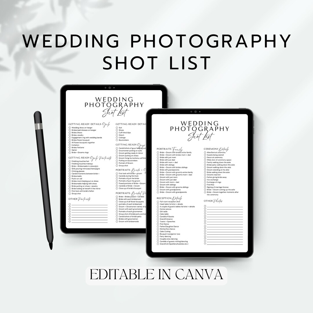 Wedding Photo Checklist Photographer Shot List Wedding Photography