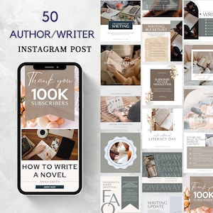 Szablon Instagrama autora, Canva Instagrama pisarza, Post na Instagramie czytelnika książek, Marketing książek, Treść mediów społecznościowych Bookstagram Novelist IG