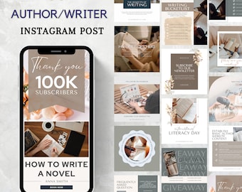 Author Instagram Template, Writer Instagram Canva, Book Reader IG Post, Book Marketing, Bookstagram Novelist IG Social Media Content
