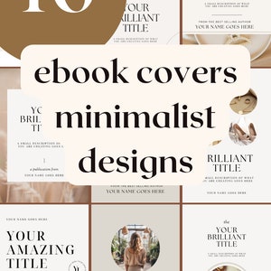 May include: A collection of 40 minimalist ebook cover designs featuring a variety of colors and imagery. The covers feature text such as "Your Brilliant Title", "Your Amazing Title", and "The Your Brilliant Title".