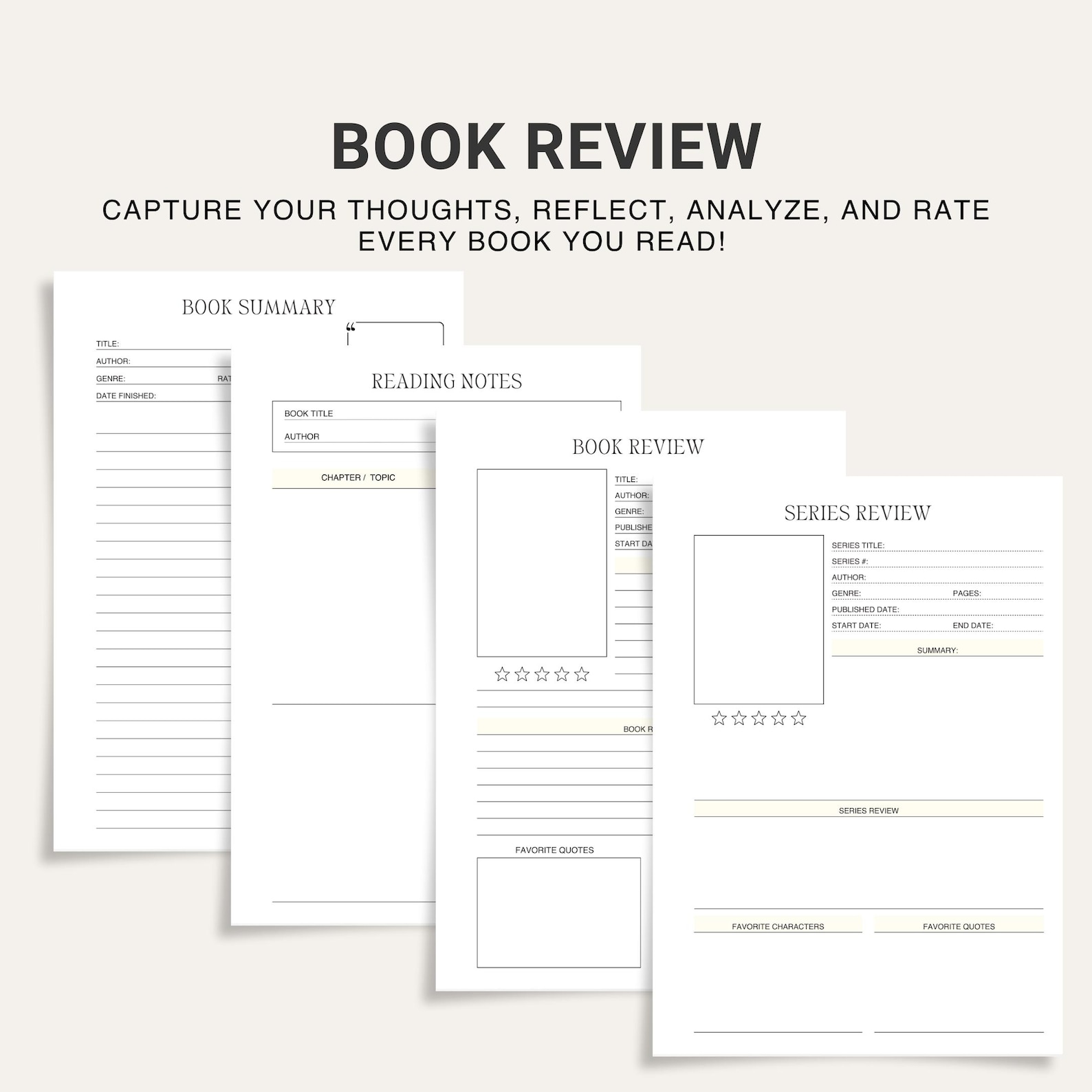 Reading Journal Printable: Book Tracker, Review Summary (PDF Download ...