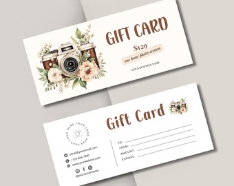 Photographer Gift Certificate Editable Photography Gift Card Canva Template Gift Voucher for Photo Session GiftCard Coupon Minimalist Design