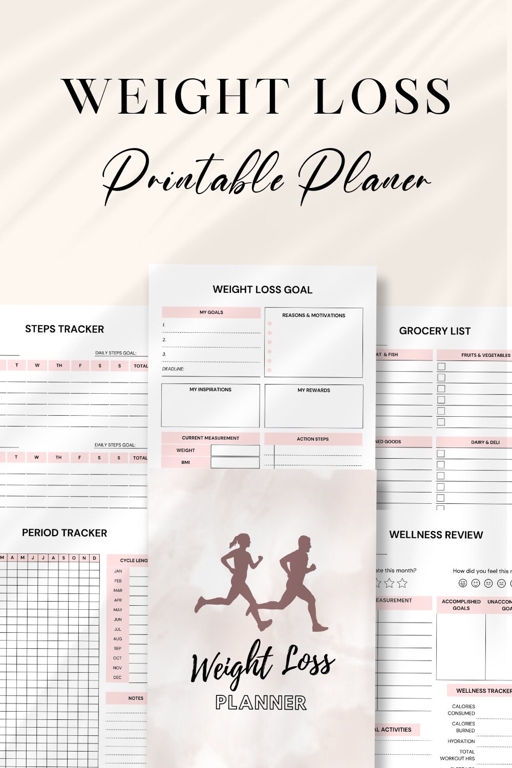Weight Loss Planner Printable Fitness Workout Planner Body Measurement ...