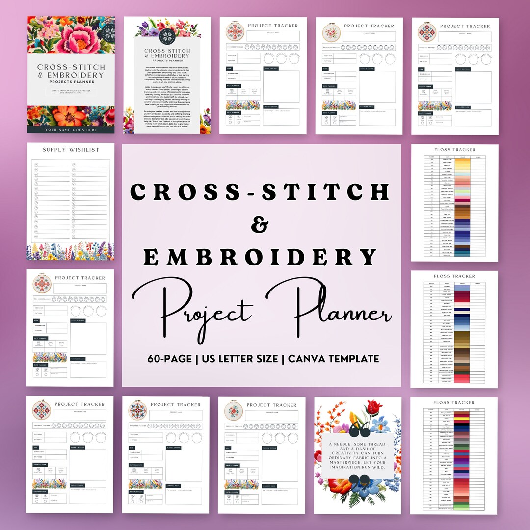Cross Stitch Planner, Printable Embroidery Design Project Planner ...