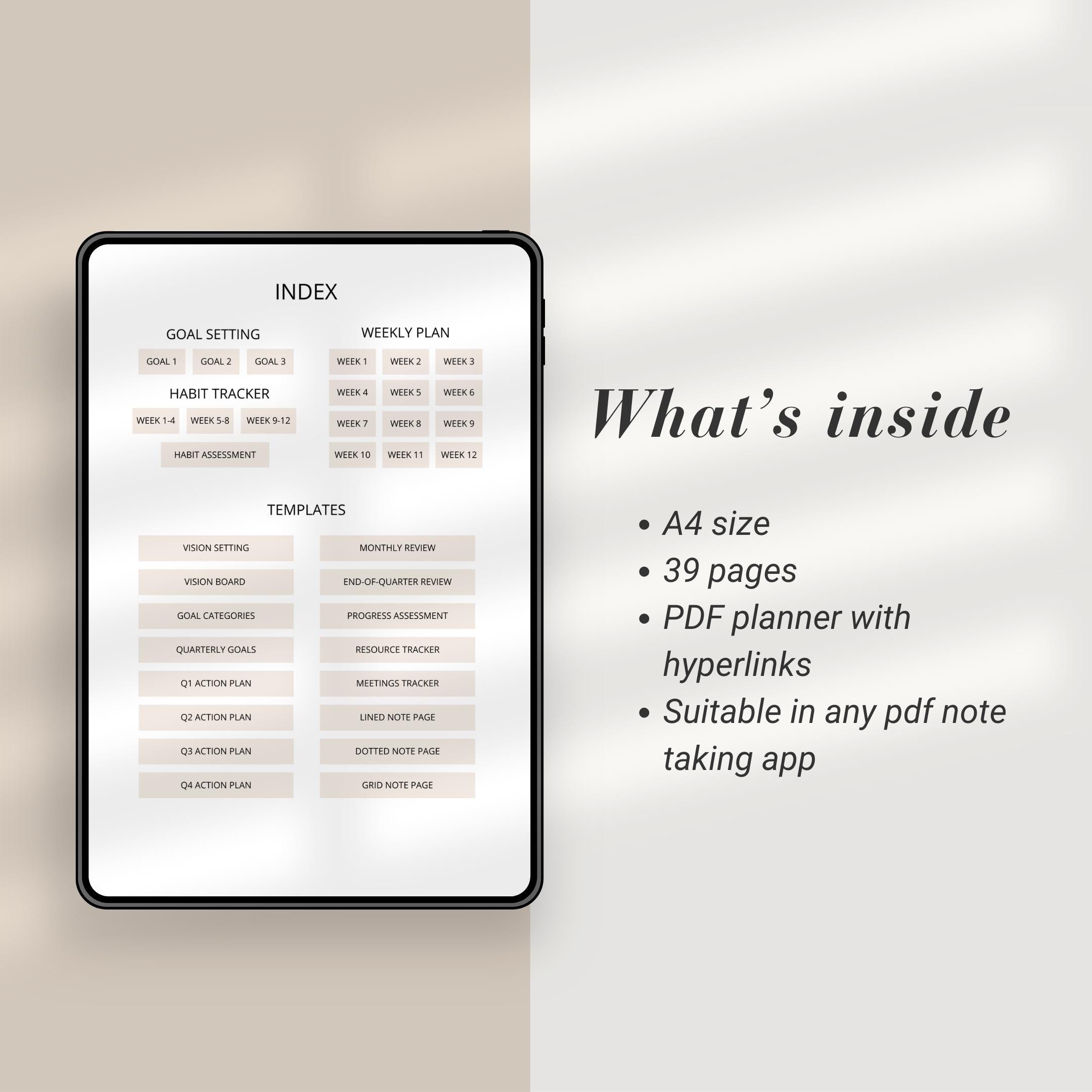 Quarterly Goal Setting Digital Planner: 12 Week Template (PDF) - Etsy
