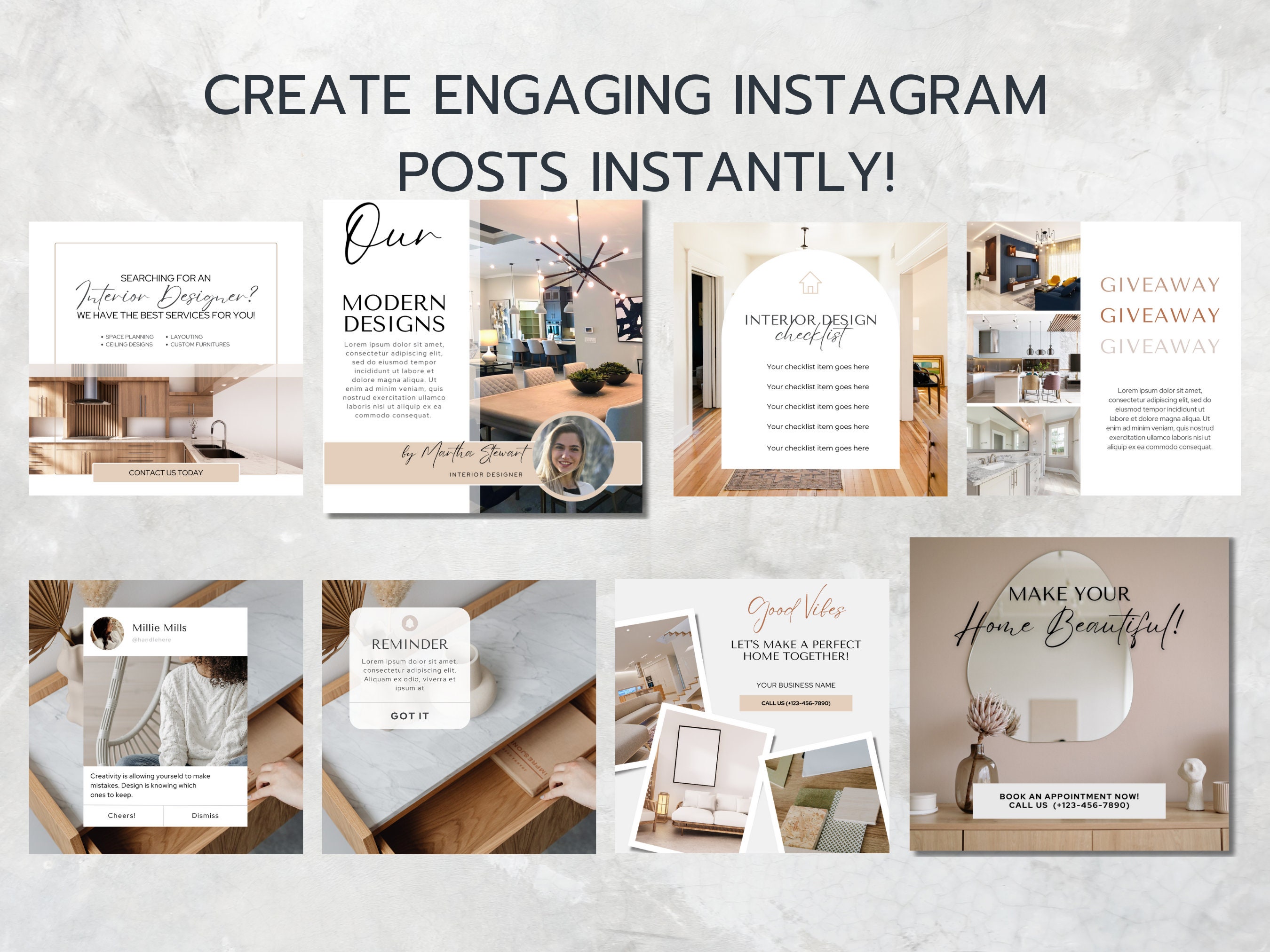 Interior Design Instagram Post Templates: Minimalist Home Decor (canva ...