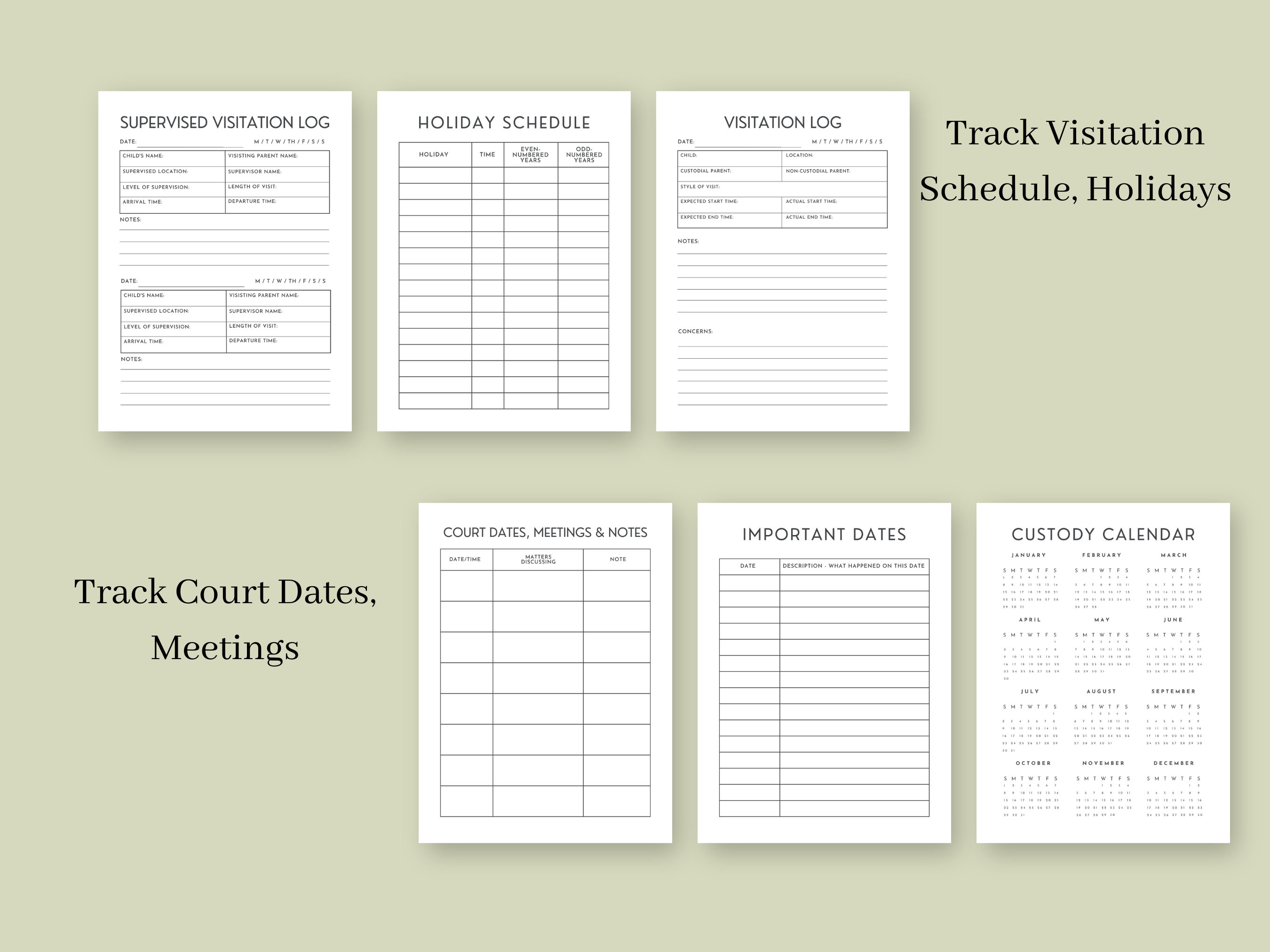 Child Custody Planner Child Support Tracker Visitation Schedule Custody ...
