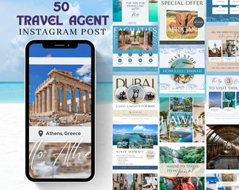 Travel Agent Instagram Post Template, 50 Travel Agency IG Post, Travel Instagram Template Canva, Travel Blogger Content Marketing |Version2