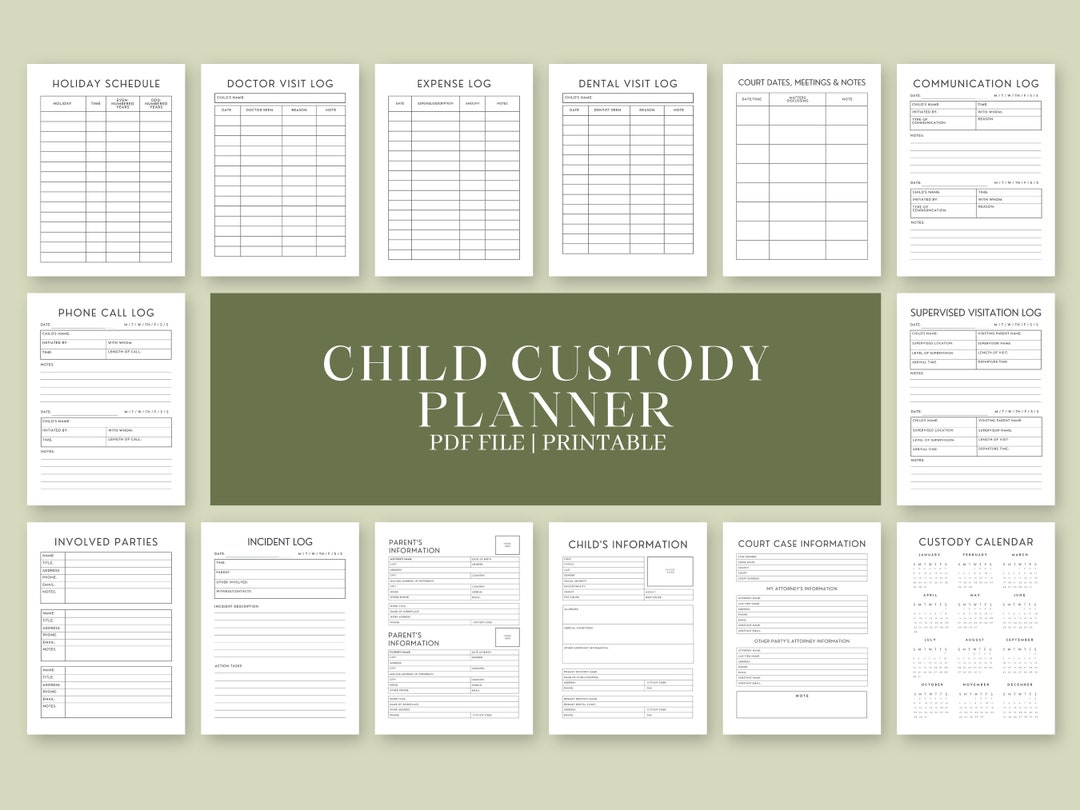 Child Custody Planner Child Support Tracker Visitation Schedule Custody ...