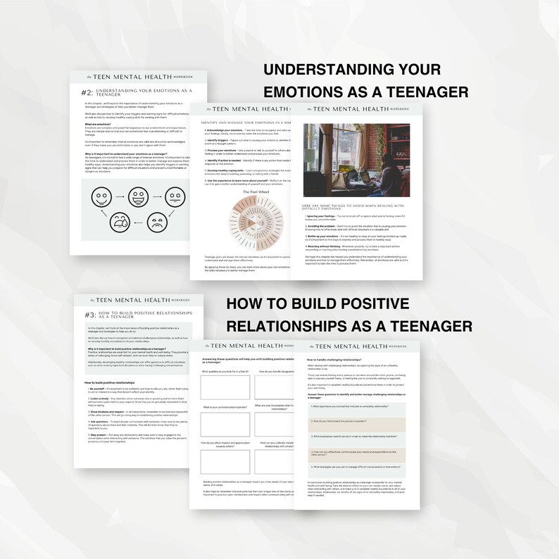 K&ouml;nnte beinhalten: Ein druckbares Arbeitsblatt mit Tipps f&uuml;r Teenager zum Verst&auml;ndnis und zur Bew&auml;ltigung ihrer Emotionen. Das Arbeitsblatt enth&auml;lt ein Diagramm der vier Phasen der emotionalen Wahrnehmung, ein Gef&uuml;hlsrad und eine Liste von Strategien zur Bew&auml;ltigung schwieriger Emotionen.