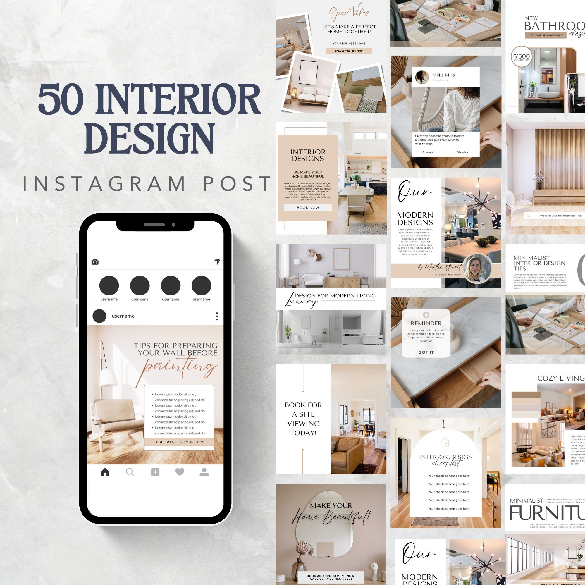 Interior Design Instagram Post Template, Home Decor Architecture IG Post, Minimalist Real Estate Content, Social Media Canva