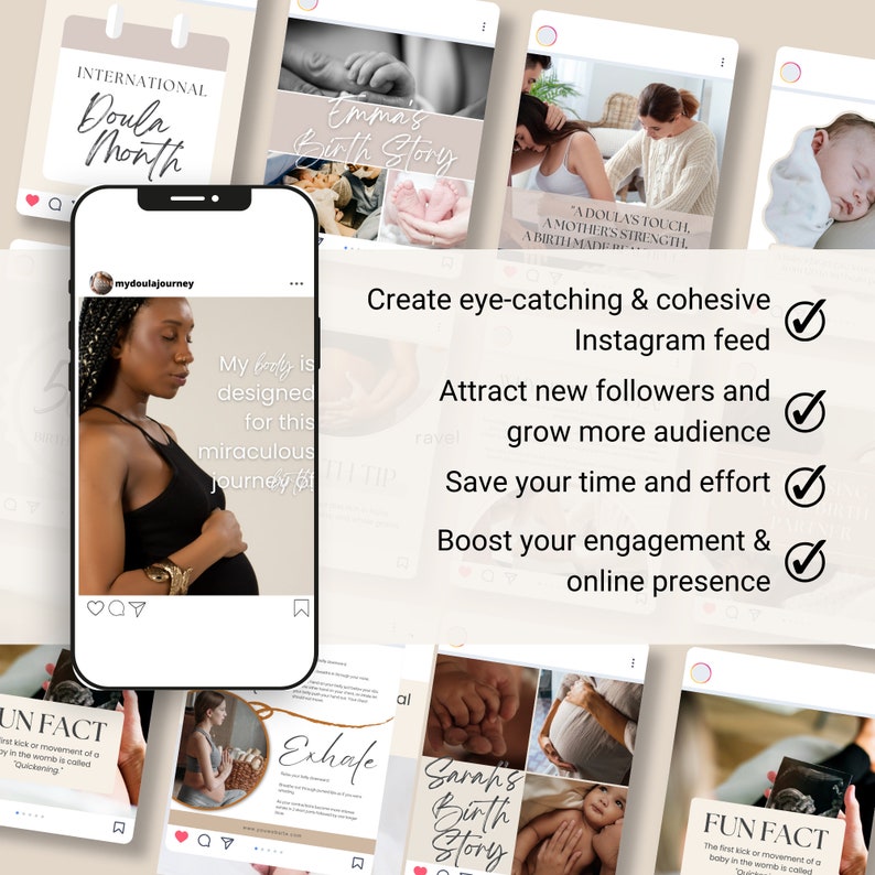 Doula Instagram Post Templates: Birth Worker Social Media (Editable in Canva) image 3