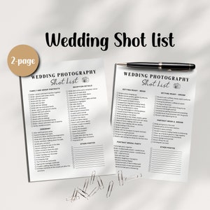 Wedding Photo Checklist, Photographer Shot List Wedding Photography Guide list, Photo Shoot Timeline Template