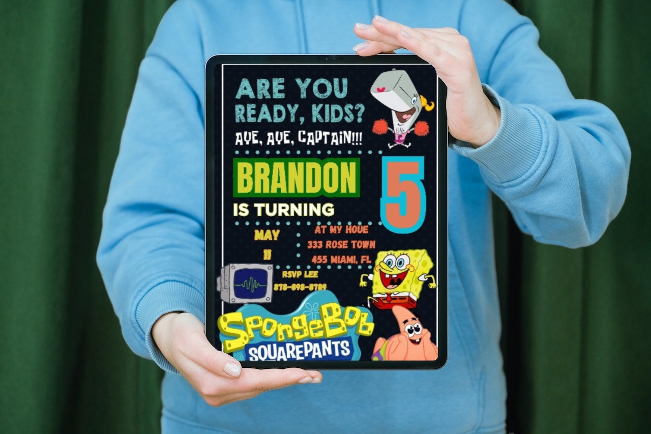 Editable Spongebob Birthday Invitation Template Printable Sponge Bob ...