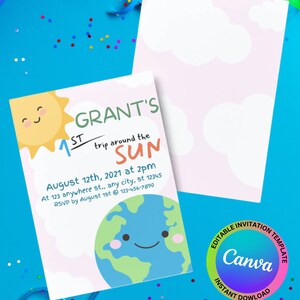 1st Trip Around the Sun  Birthday Invitation | Sun Birthday Invite | Earth Party | Boy Birthday Party | Girls Birthday Party | Babys 1st