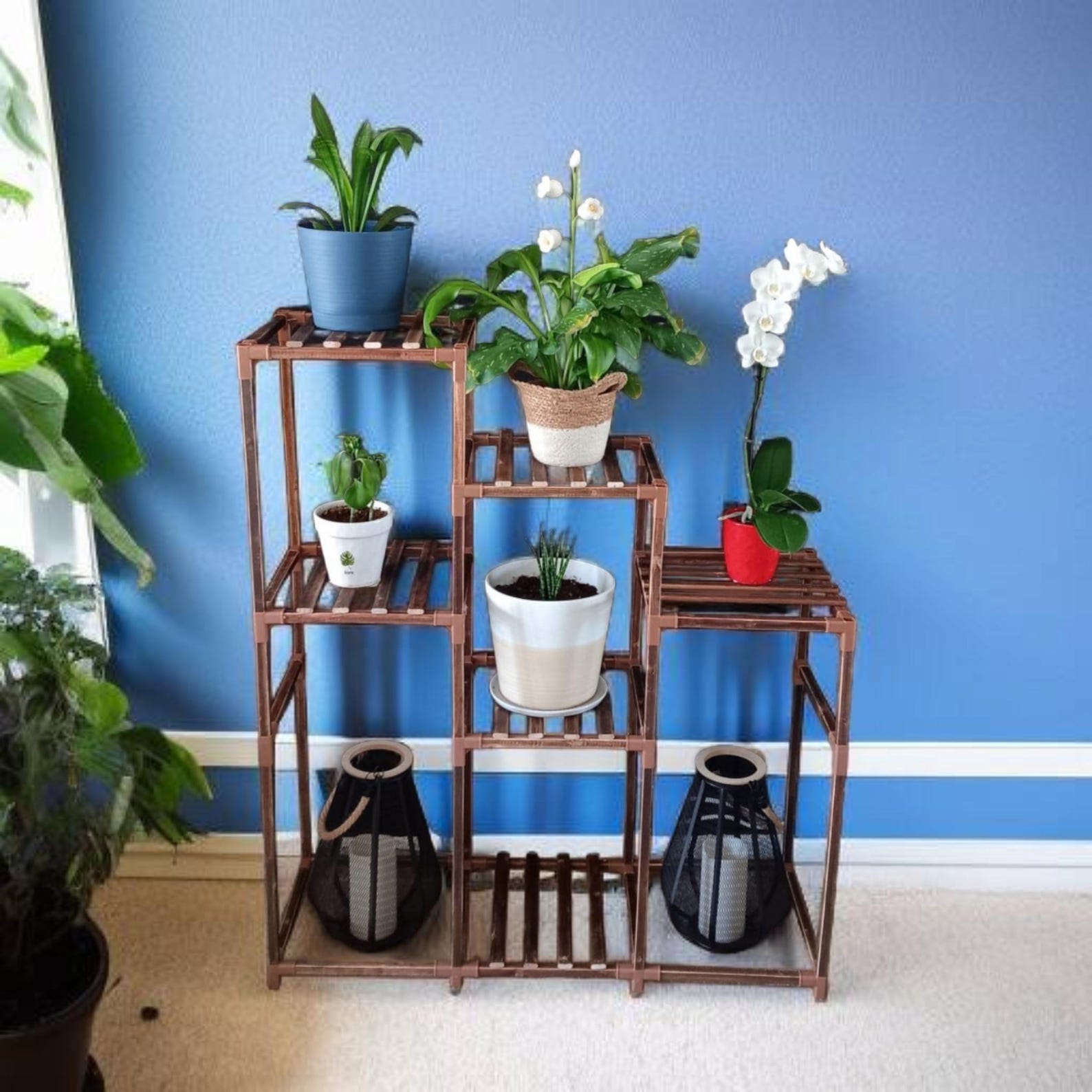 3-Tier Planter Stand in Eucalyptus Wood for Outdoor or Indoor Use