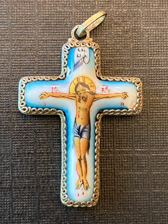 Rare Antique Vintage Russian Enamel Crucifix Filig