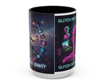 Taza de café con efecto glitch a color: un regalo único para los amantes de la tecnología.
