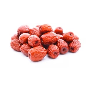 May include: A pile of dried red dates, a popular ingredient in Asian cuisine and traditional medicine.